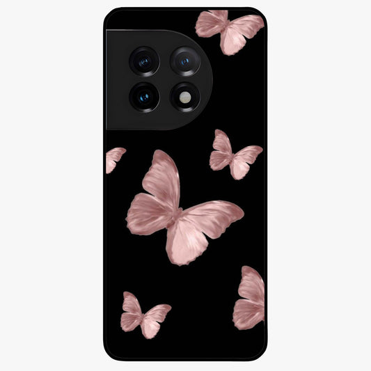 Butterfly Pattern Glass Case for 1+11 elegant front view featuring repeating butterfly artwork with aesthetic detailing