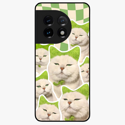 Cats Ethereal Bloom Glass Case for 1+11 artistic front view featuring cat illustration with soft floral bloom accents