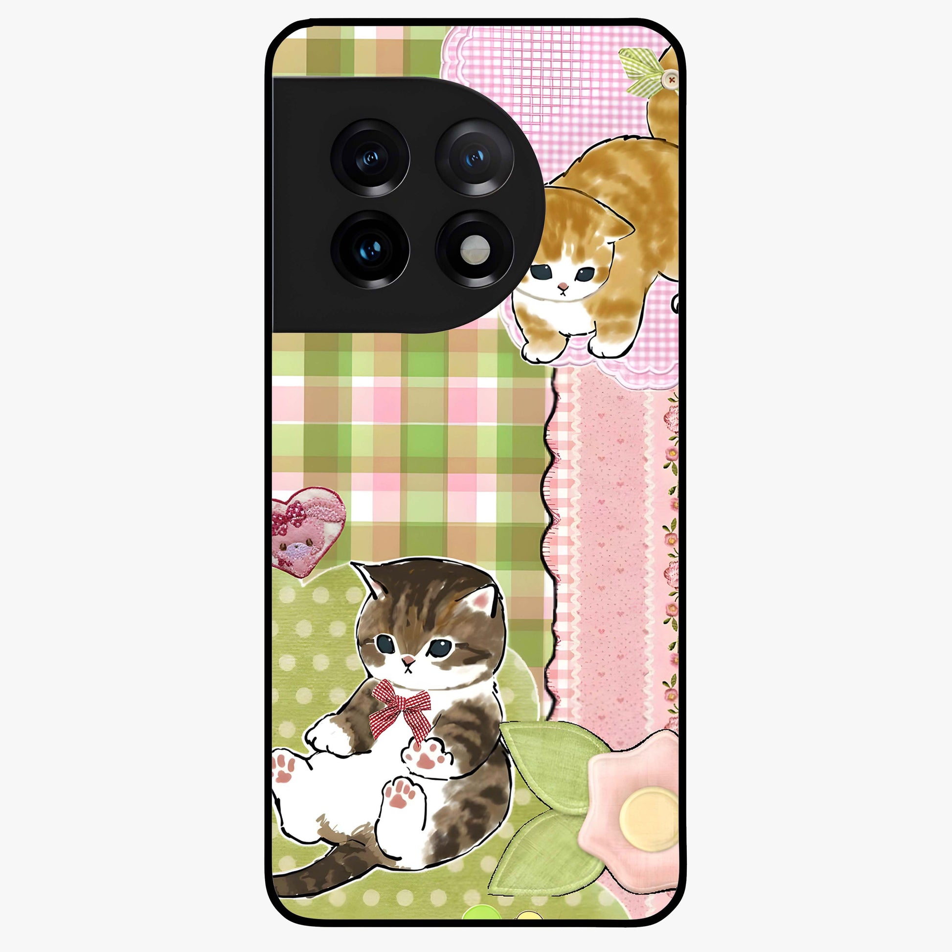 Cats Sweet Button Glass Case for 1+11 adorable front view featuring cute cat artwork with sweet pastel tones