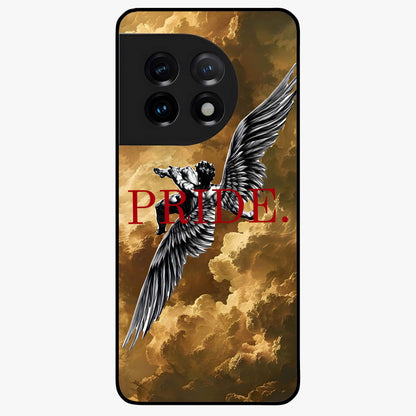 Celestial Fallen Pride Glass Case for 1+11 bold front view featuring dramatic cosmic artwork with dark celestial tones