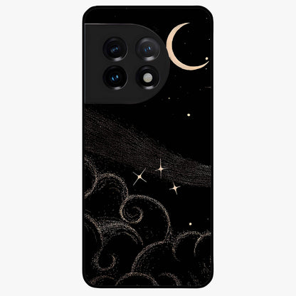 Celestial Midnight Veil Glass Case for 1+11 dramatic front view featuring deep midnight sky artwork