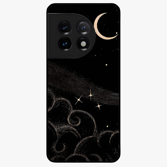 Celestial Midnight Veil Glass Case for 1+11 dramatic front view featuring deep midnight sky artwork