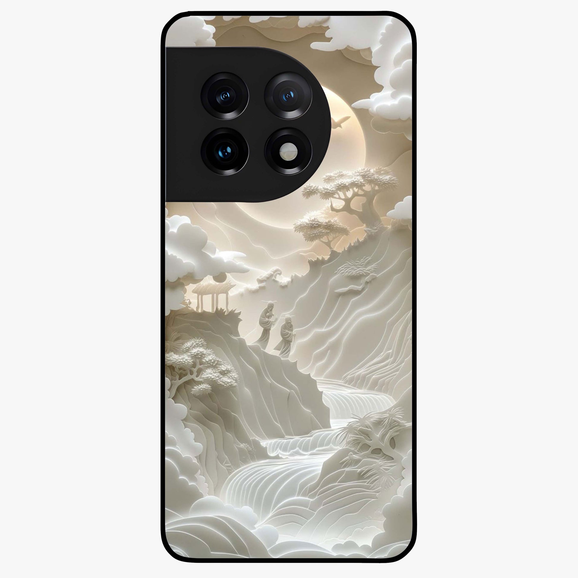 Celestial Origami Glass Case for 1+11 artistic front view featuring folded origami inspired cosmic artwork