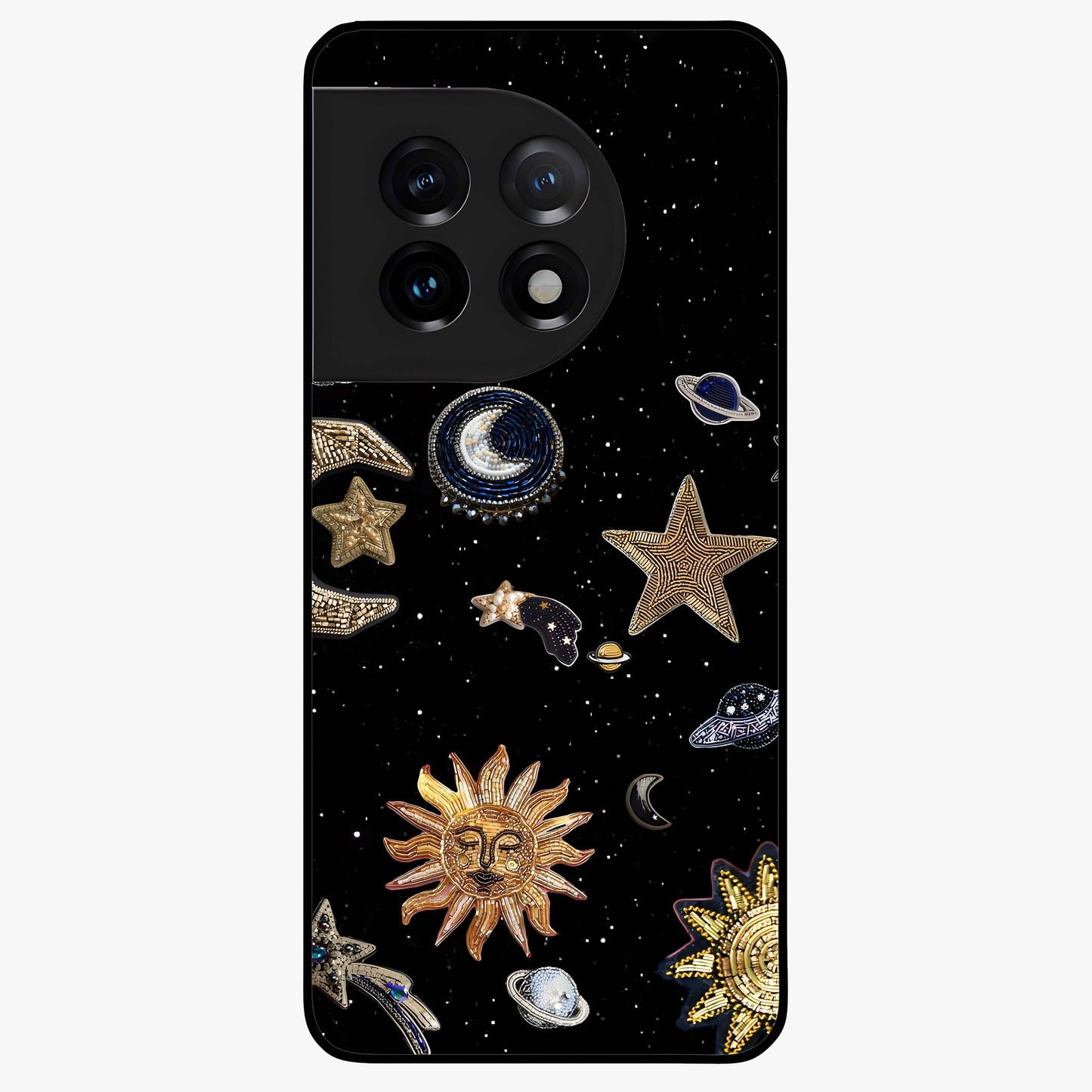 Celestial Star Charm Glass Case for 1+11 radiant front view featuring star inspired cosmic artwork