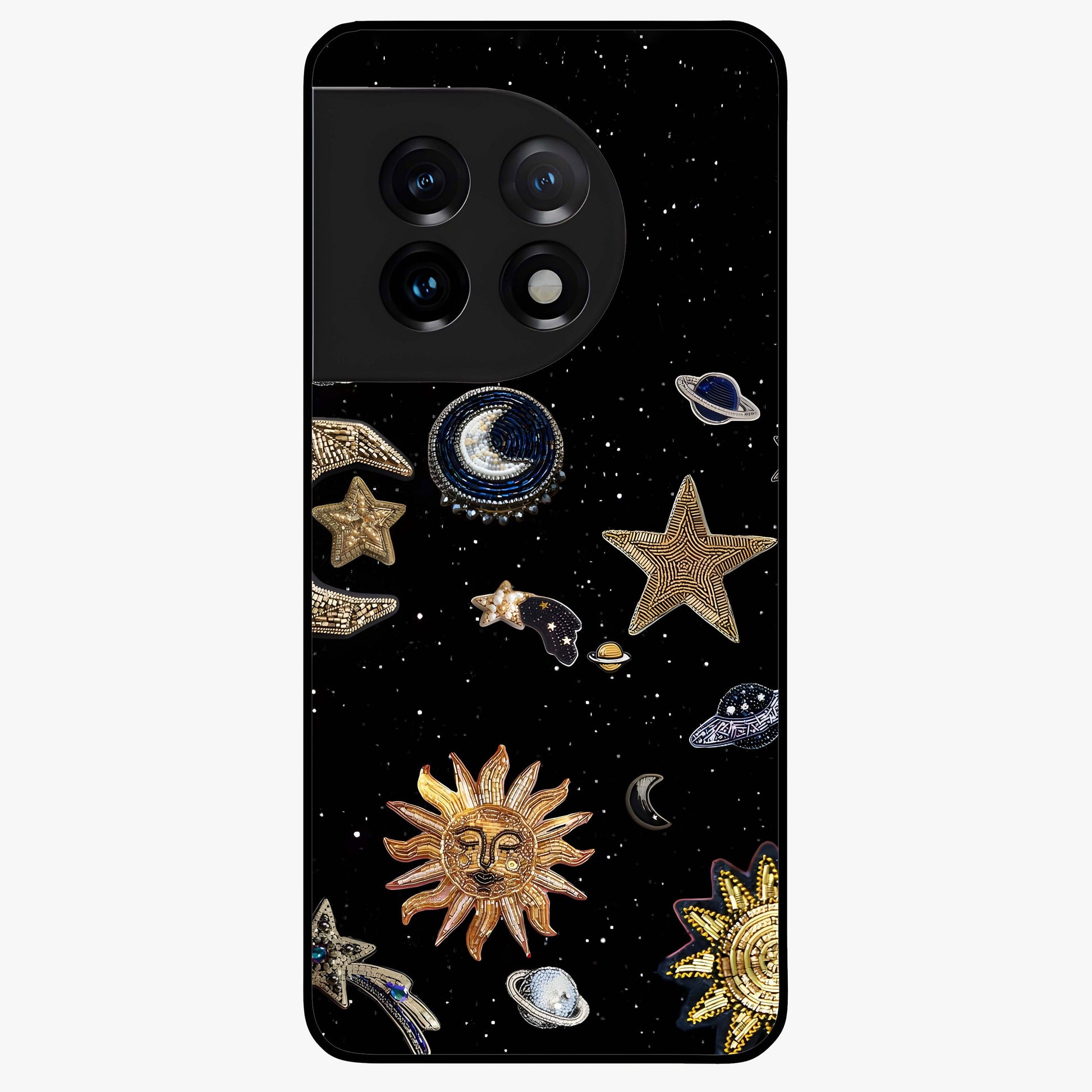 Celestial Star Charm Glass Case for 1+11 radiant front view featuring star inspired cosmic artwork