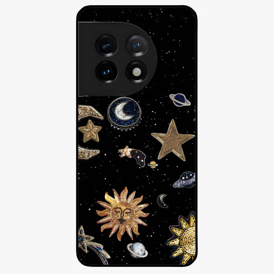 Celestial Star Charm Glass Case for 1+11 radiant front view featuring star inspired cosmic artwork