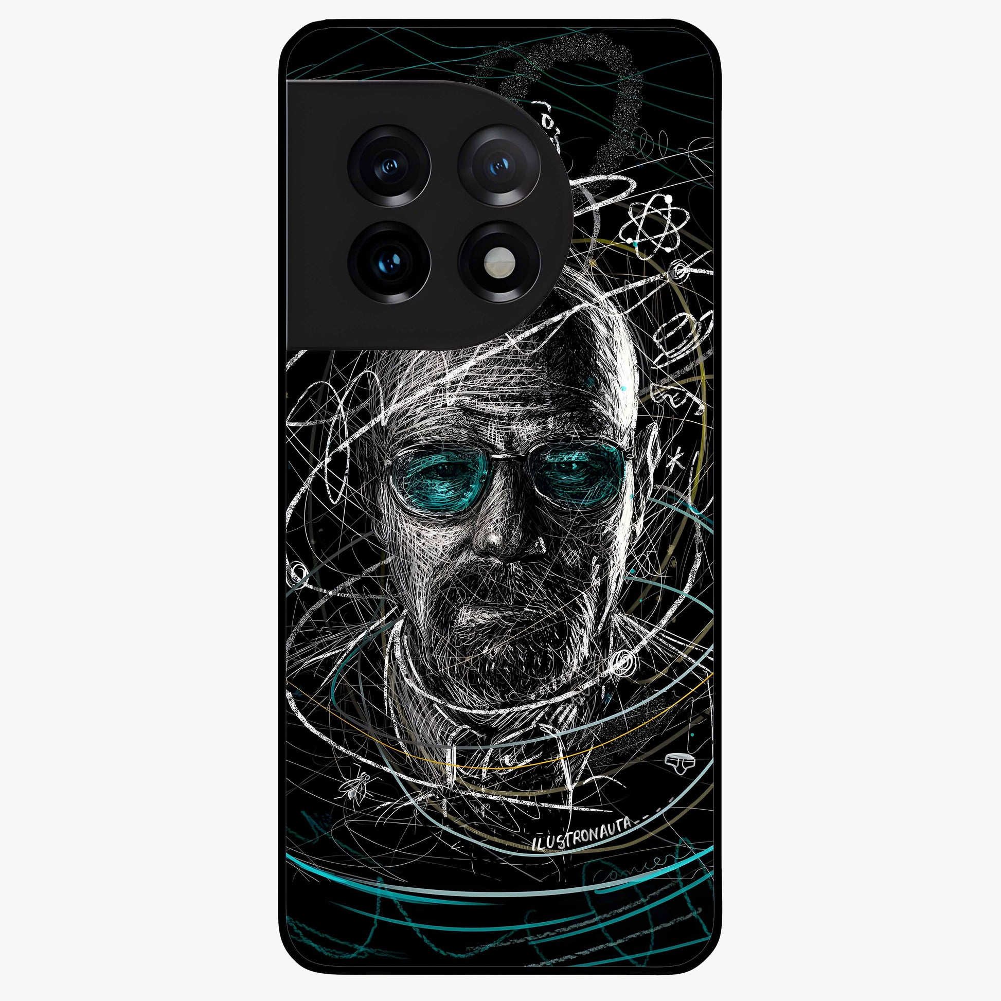Chaotic Mind Genius Glass Case for 1+11 bold front view featuring expressive abstract typography artwork