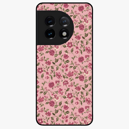 Charming Pink Floral Glass Case for 1+11 soft front view featuring delicate pink floral artwork