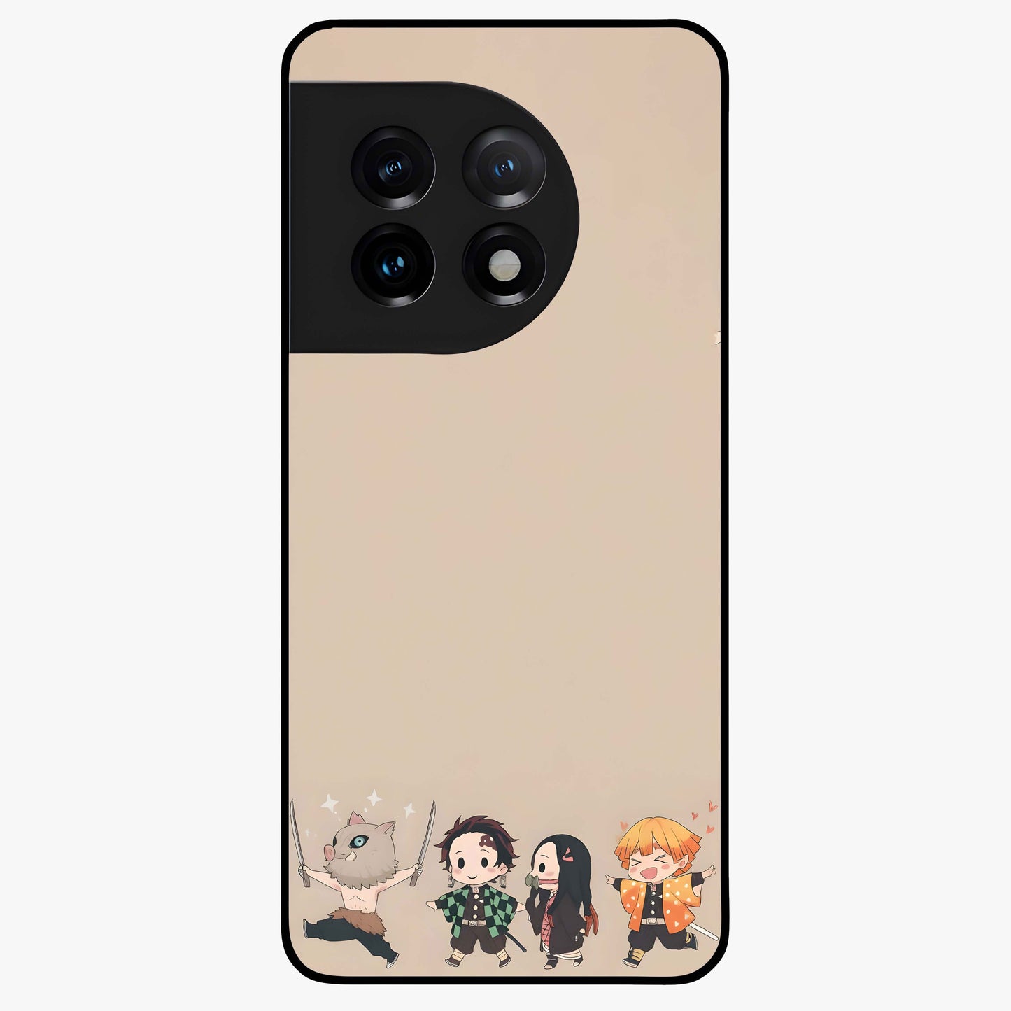 Chibi Demon Squad Glass Case for 1+11 playful front view featuring chibi style character artwork