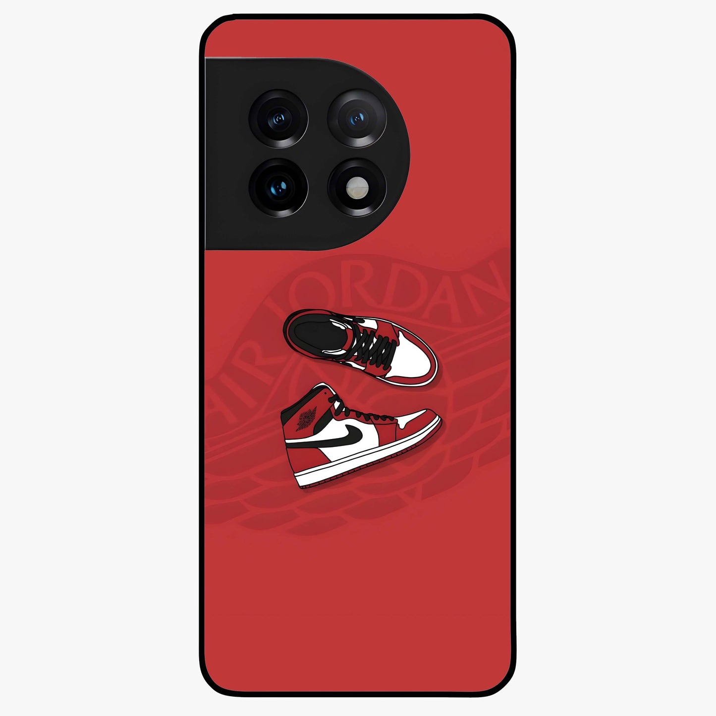 Classic Sneaker Float Glass Case for 1+11 showing full back design in clean flat view with floating sneaker artwork and glossy glass finish.