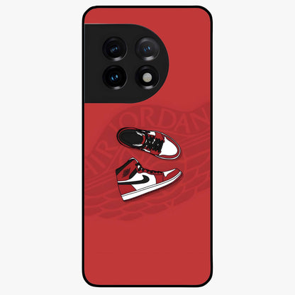 Classic Sneaker Float Glass Case for 1+11 showing full back design in clean flat view with floating sneaker artwork and glossy glass finish.