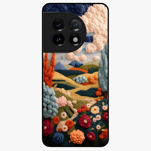 Cloud Cotton Meadows Printed Glass Case for 1+11 soft front view featuring dreamy meadow artwork with cloud inspired tones