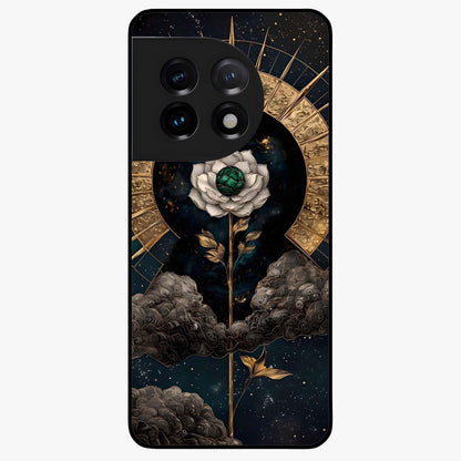 Cosmic Bloom Rose Glass Case for 1+11 elegant front view featuring rose artwork blended with cosmic background