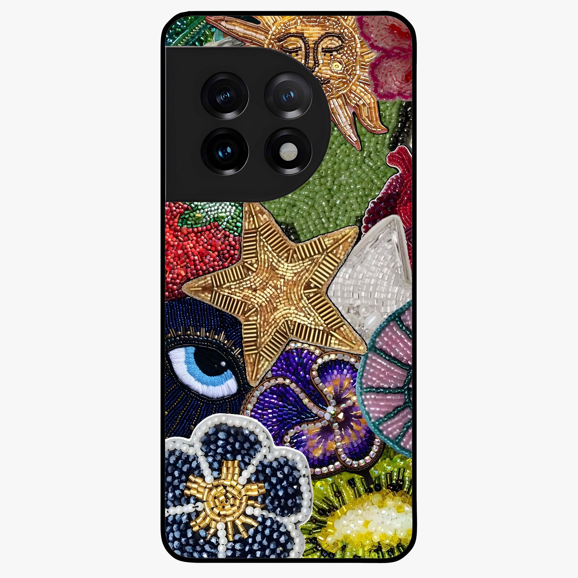 Cosmic Charm Shine Glass Case for 1+11 radiant front view featuring shimmering celestial artwork