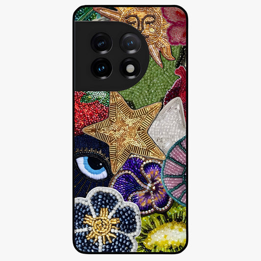 Cosmic Charm Shine Glass Case for 1+11 radiant front view featuring shimmering celestial artwork