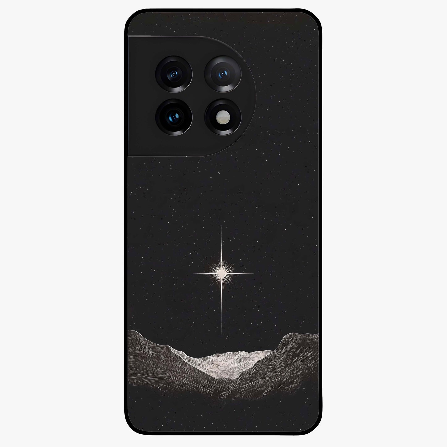 Cosmic Dream Night Glass Case for 1+11 dreamy front view featuring deep night sky artwork with glowing stars