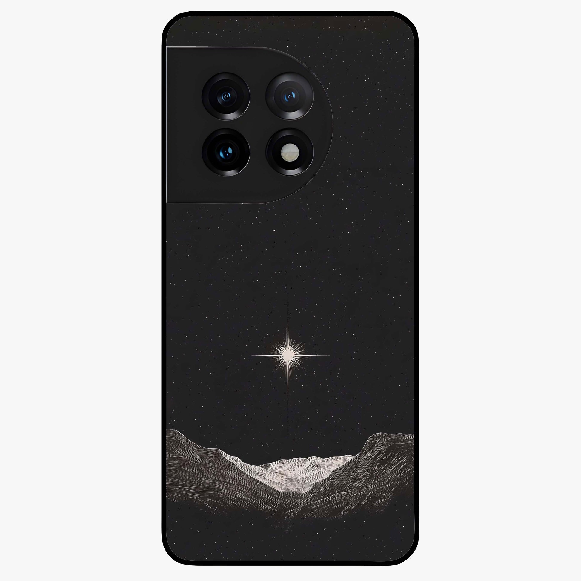 Cosmic Dream Night Glass Case for 1+11 dreamy front view featuring deep night sky artwork with glowing stars