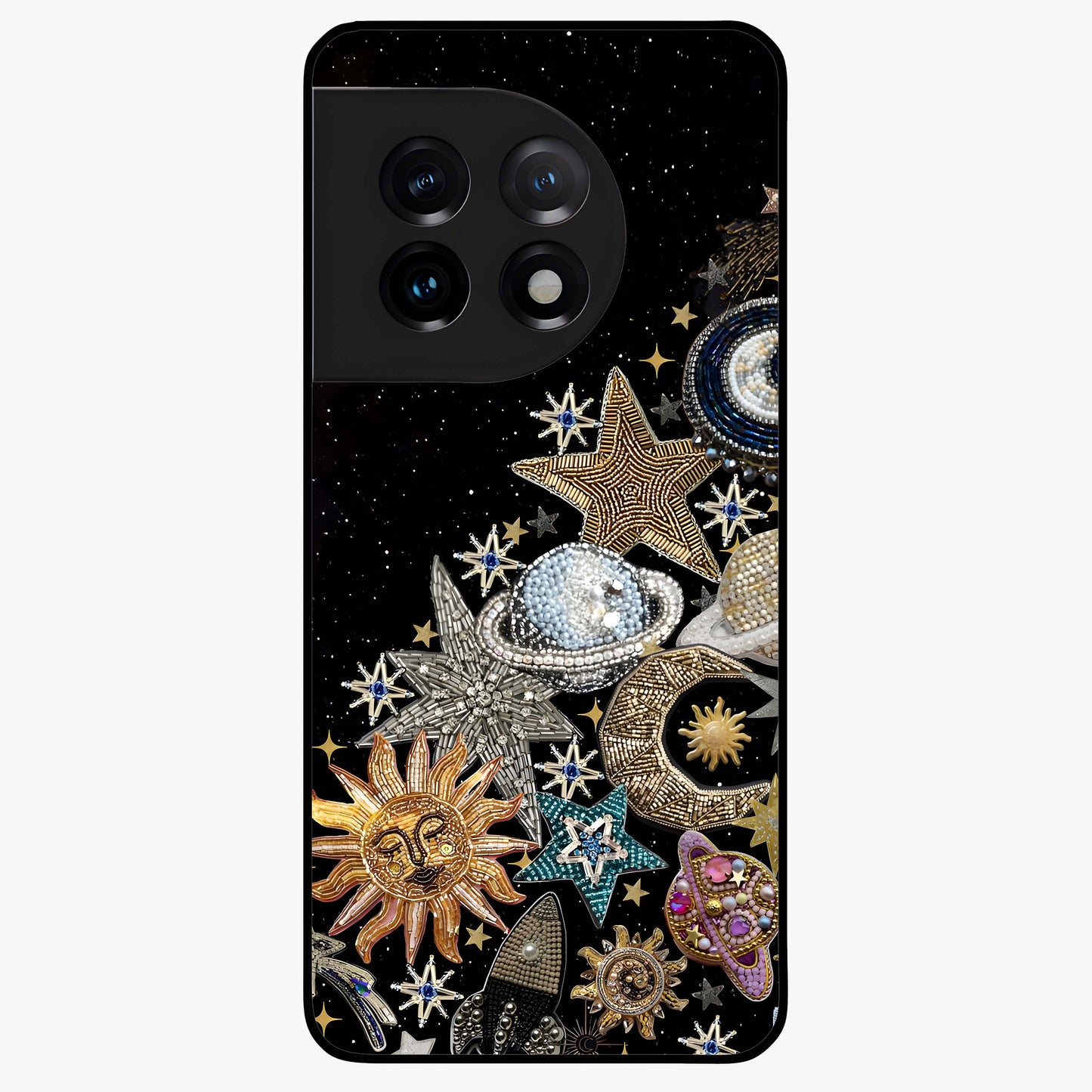 Cosmic Sparkle Dreams Glass Case for 1+11 magical front view featuring sparkling star artwork with dreamy gradients