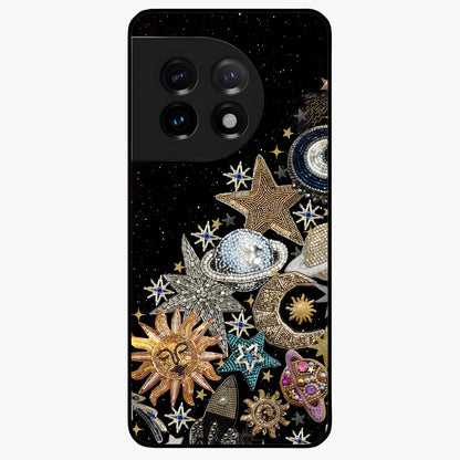 Cosmic Sparkle Dreams Glass Case for 1+11 magical front view featuring sparkling star artwork with dreamy gradients