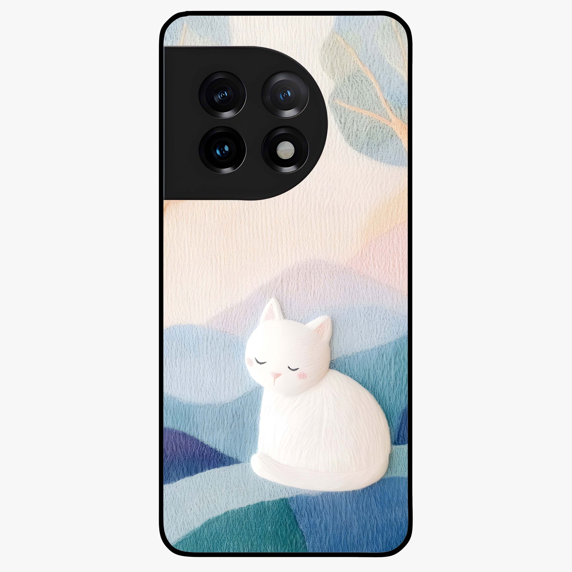 Cotton Dream Cat Glass Case for 1+11 soft front view featuring dreamy cat artwork in pastel tones