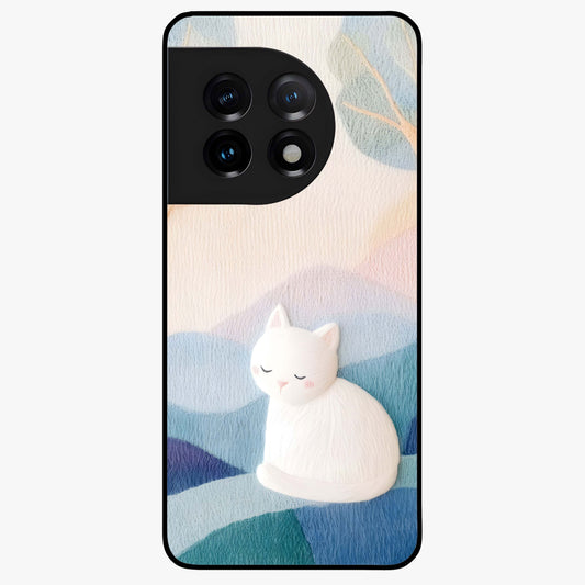 Cotton Dream Cat Glass Case for 1+11 soft front view featuring dreamy cat artwork in pastel tones