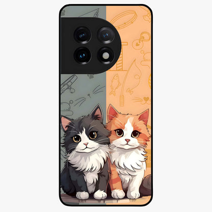 Cozy Cat Duo Glass Case for 1+11 adorable front view featuring two cats in warm aesthetic artwork