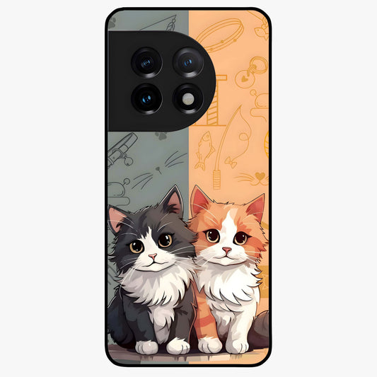 Cozy Cat Duo Glass Case for 1+11 adorable front view featuring two cats in warm aesthetic artwork