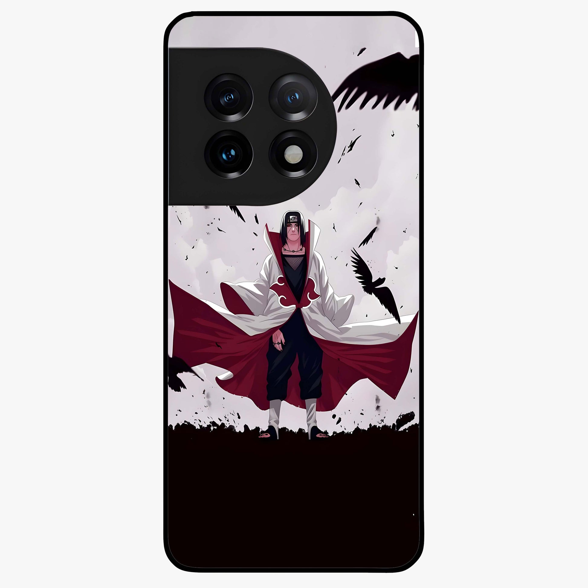Crimson Crow Ascension Glass Case for 1+11 powerful front view featuring crow artwork with dark crimson background