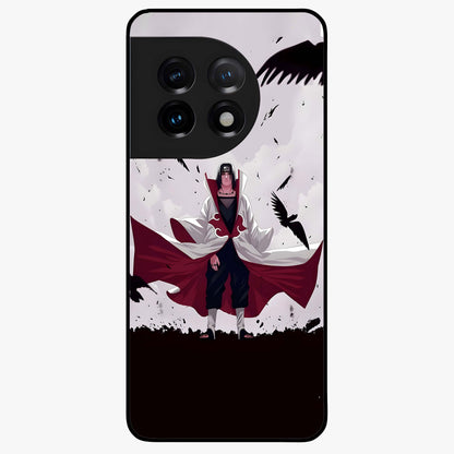 Crimson Crow Ascension Glass Case for 1+11 powerful front view featuring crow artwork with dark crimson background