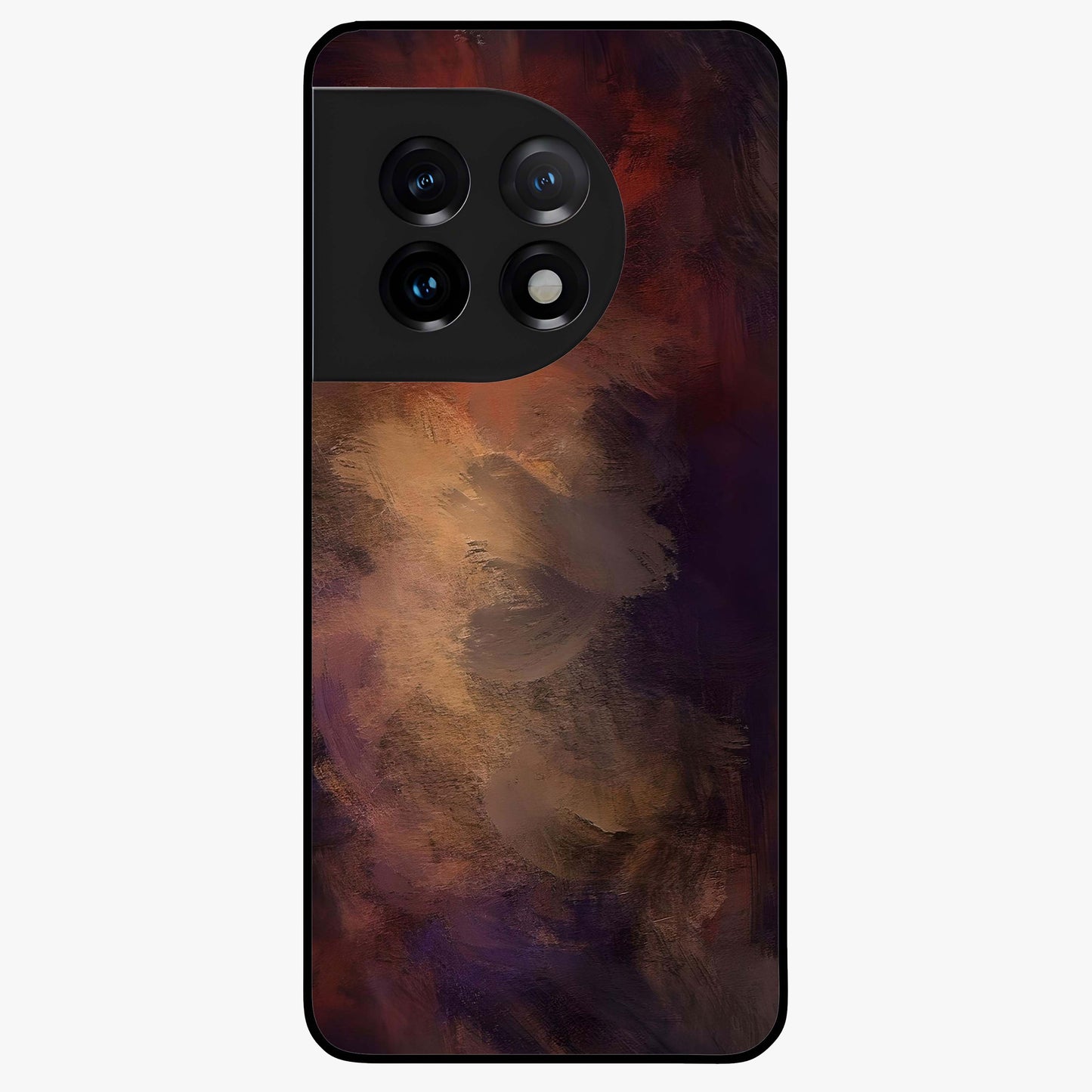 Crimson Dusk Whirl Glass Case for 1+11 dramatic front view featuring swirling dusk inspired crimson artwork