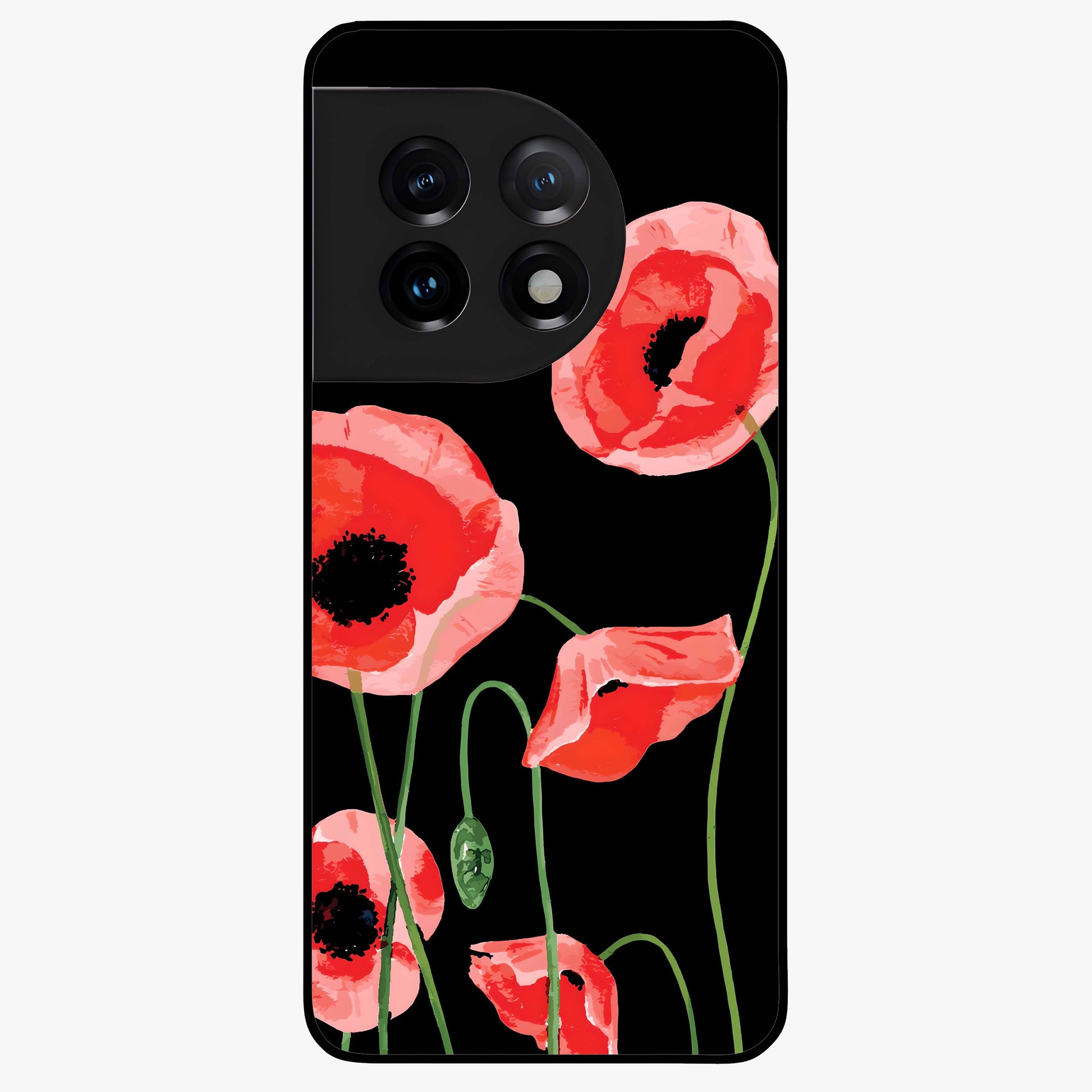 Crimson Garden Dream Glass Case for 1+11 romantic front view featuring rich red floral garden artwork