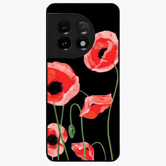 Crimson Garden Dream Glass Case for 1+11 romantic front view featuring rich red floral garden artwork