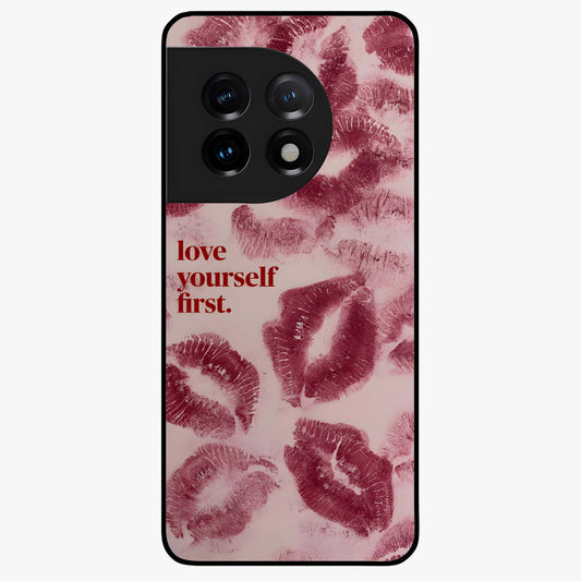 Crimson Kiss Love Glass Case for 1+11 romantic front view featuring bold crimson love inspired artwork