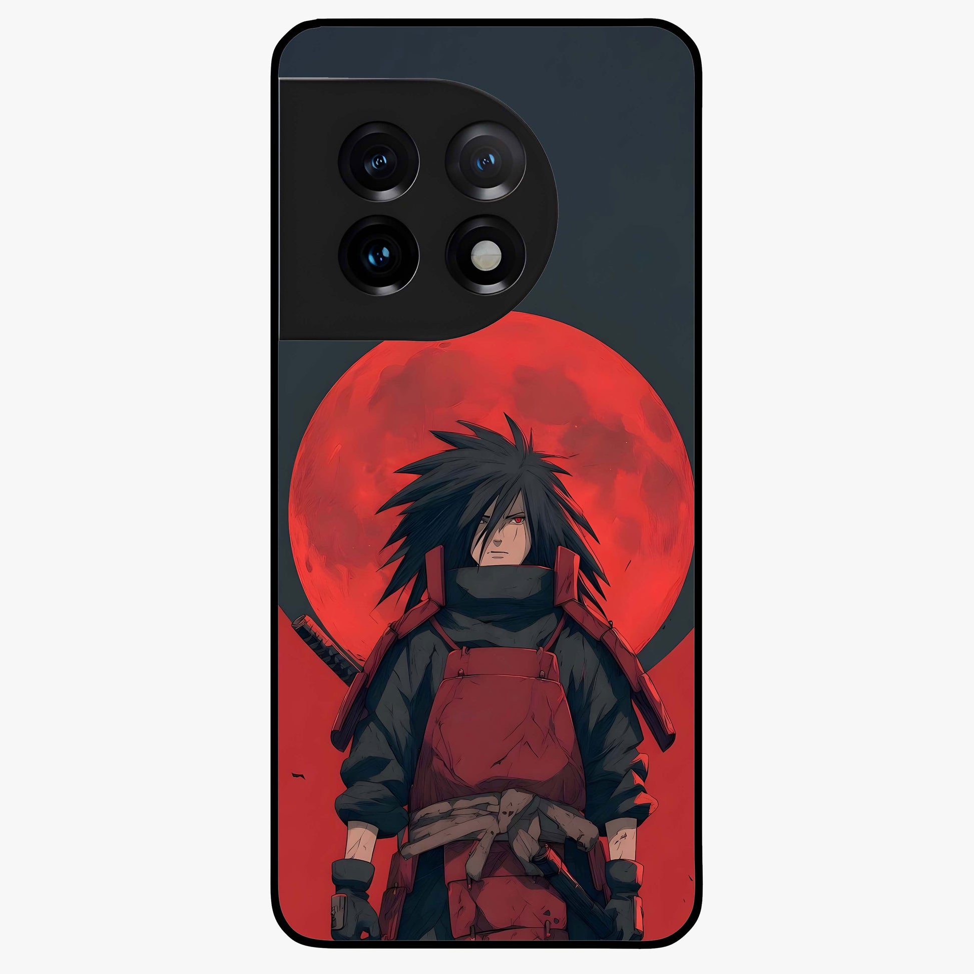 Crimson Moon Warlord Glass Case for 1+11 dramatic front view featuring warrior themed artwork under crimson moonlight