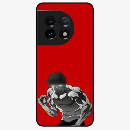 Crimson Power Rush Glass Case for 1+11 bold front view featuring dynamic red abstract motion artwork