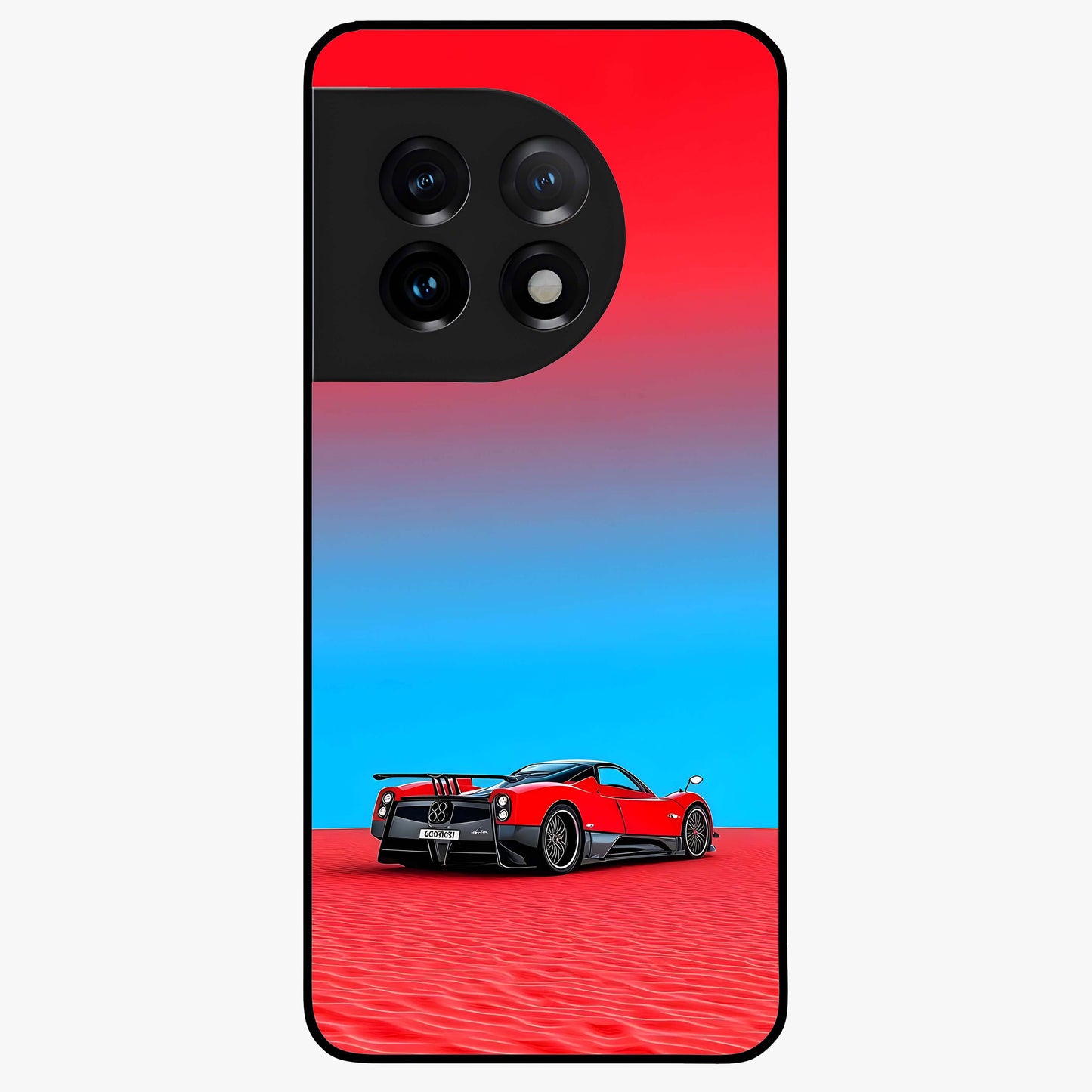 Crimson Speed Mirage Glass Case for 1+11 sleek front view featuring racing inspired red motion artwork