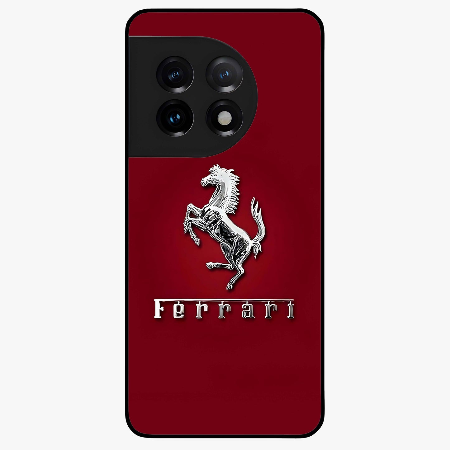 Crimson Stallion Prestige Glass Case for 1+11 powerful front view featuring majestic stallion artwork in crimson tones