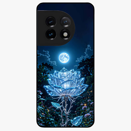 Crystal Moon Lotus Glass Case for 1+11 serene front view featuring glowing lotus artwork under crystal moonlight
