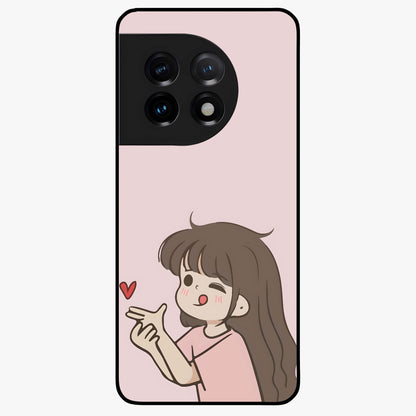 Cute Kiss Heart Glass Case for 1+11 sweet front view featuring romantic kiss and heart inspired artwork