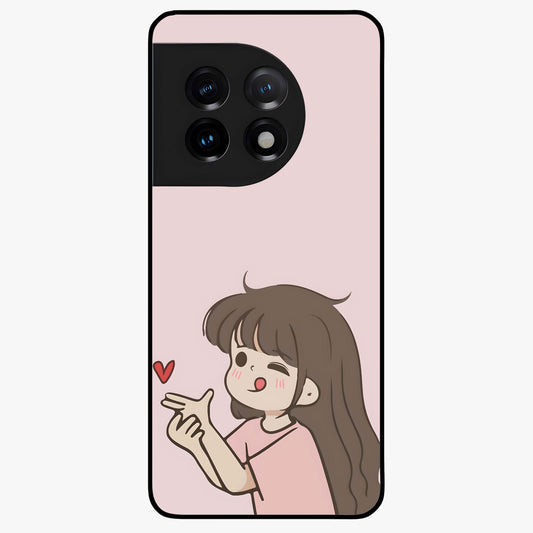 Cute Kiss Heart Glass Case for 1+11 sweet front view featuring romantic kiss and heart inspired artwork