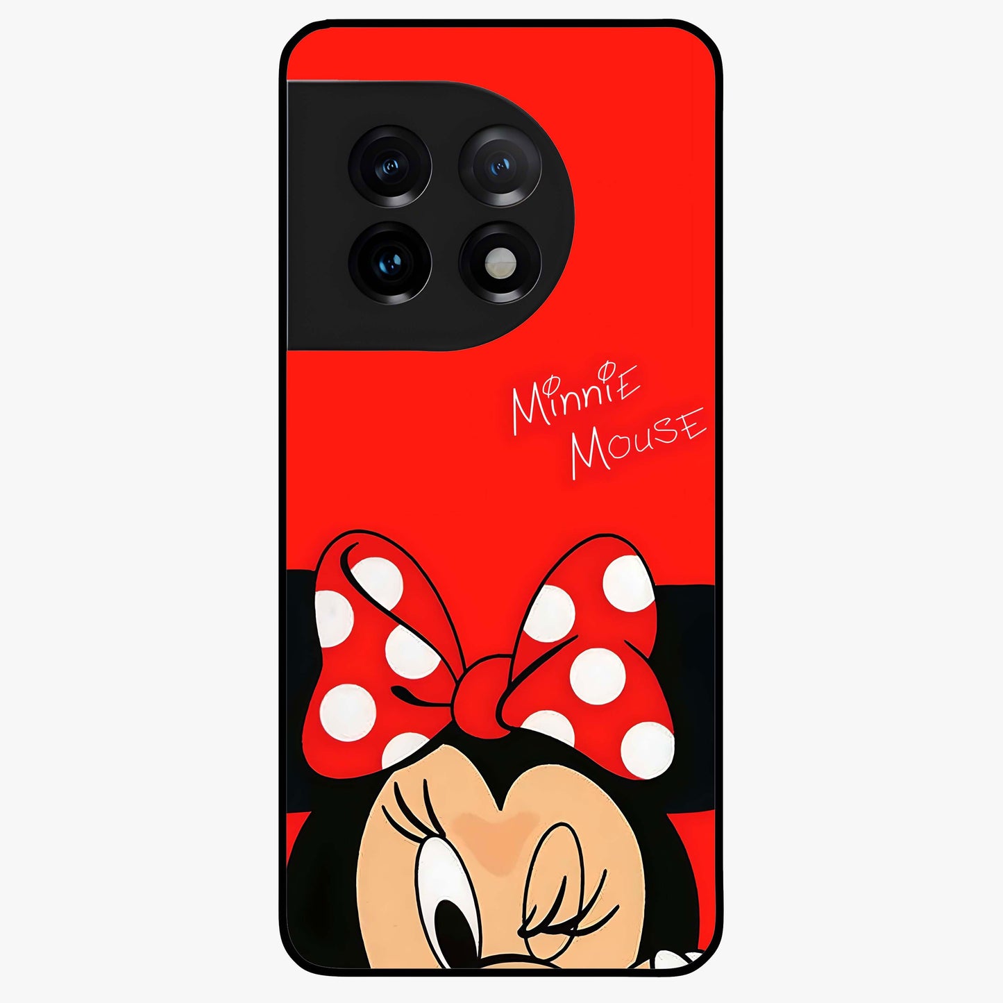 Cute Minnie Love Glass Case for 1+11 adorable front view featuring playful cartoon love themed artwork