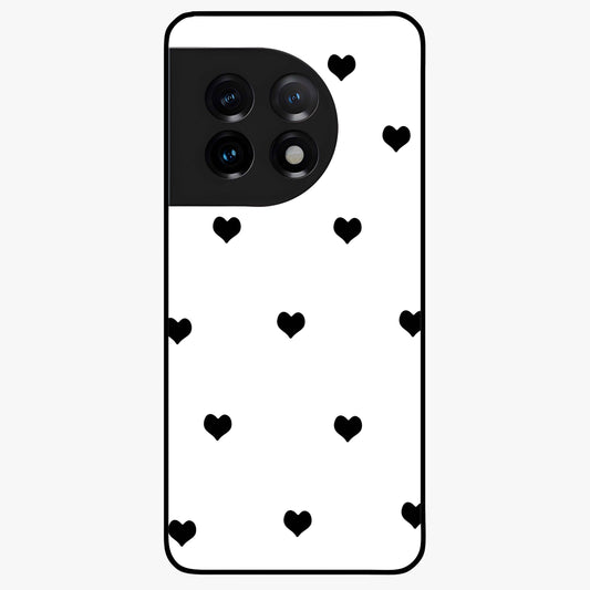 Cute Simple black Hearts Glass Case for 1+11 powerful front view featuring dark ascension themed artwork