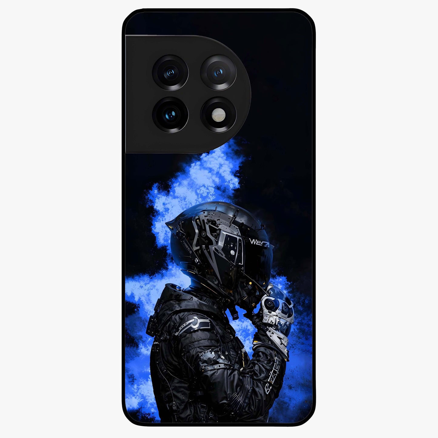 Cyber Sentinel Protocol Glass Case for 1+11 bold front view featuring futuristic cyberpunk inspired artwork