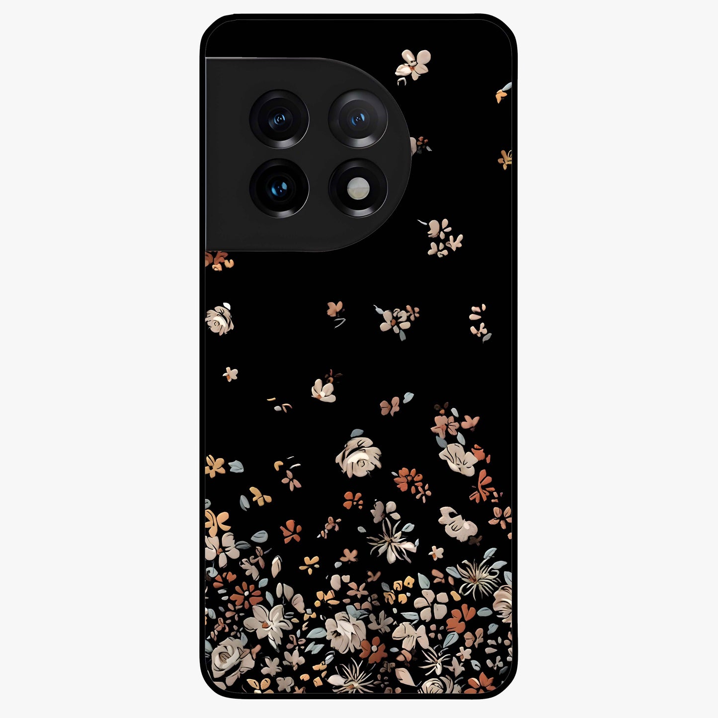 Dark Petal Aesthetic Glass Case for 1+11 elegant front view featuring moody floral artwork with deep tones