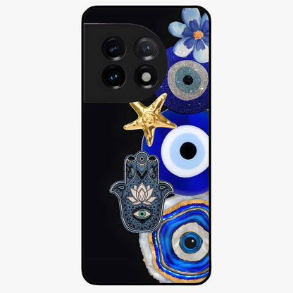 Divine Eye Bloom Glass Case for 1+11 artistic front view featuring floral evil eye inspired artwork