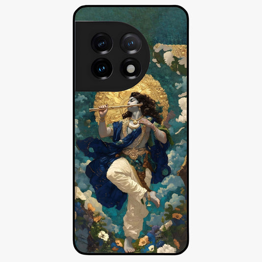 Divine Krishna Art Glass Case for 1+11 devotional front view featuring detailed Krishna artwork