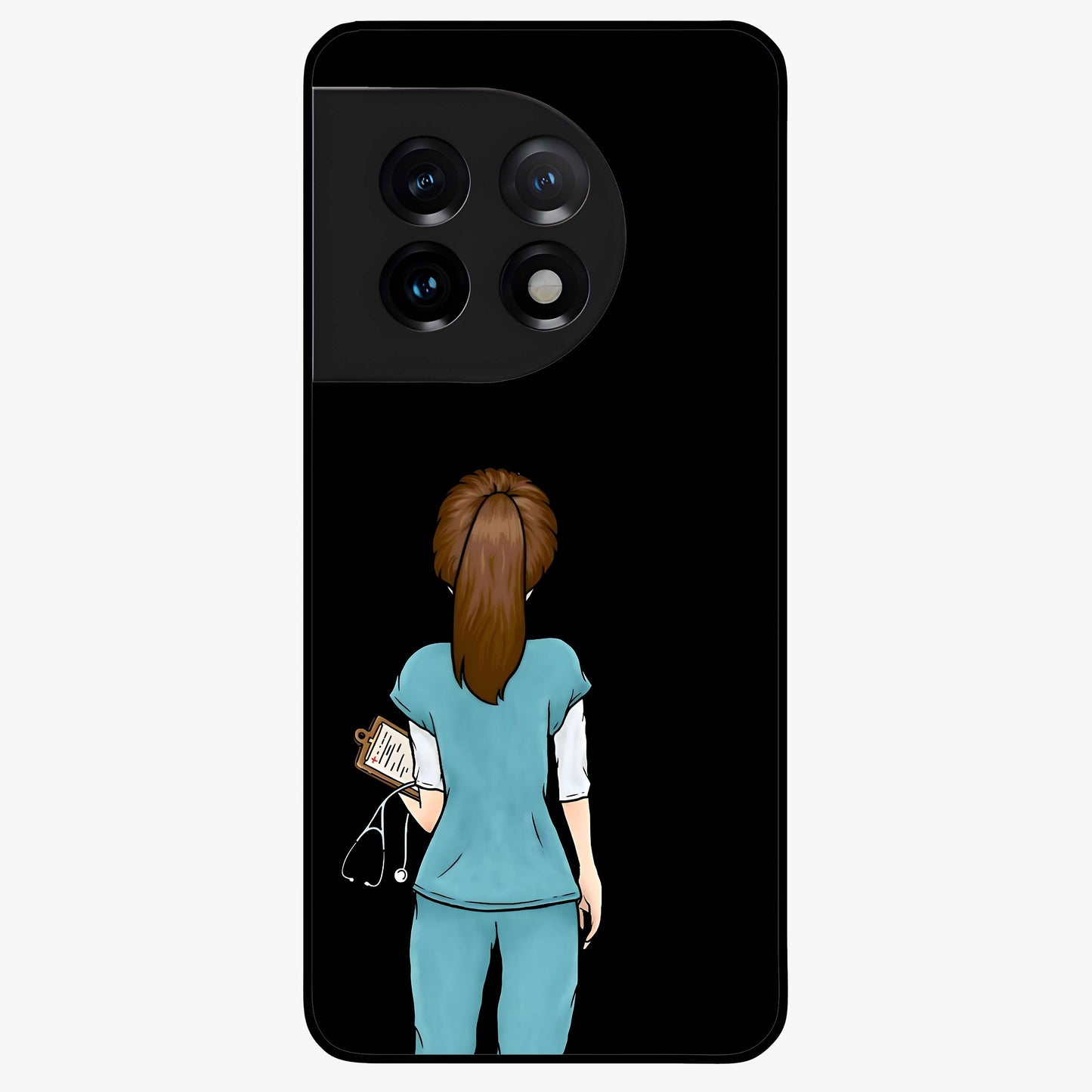 Doctor Pattern Custom Name Glass Case for 1+11 professional front view featuring medical themed artwork with personalized name design