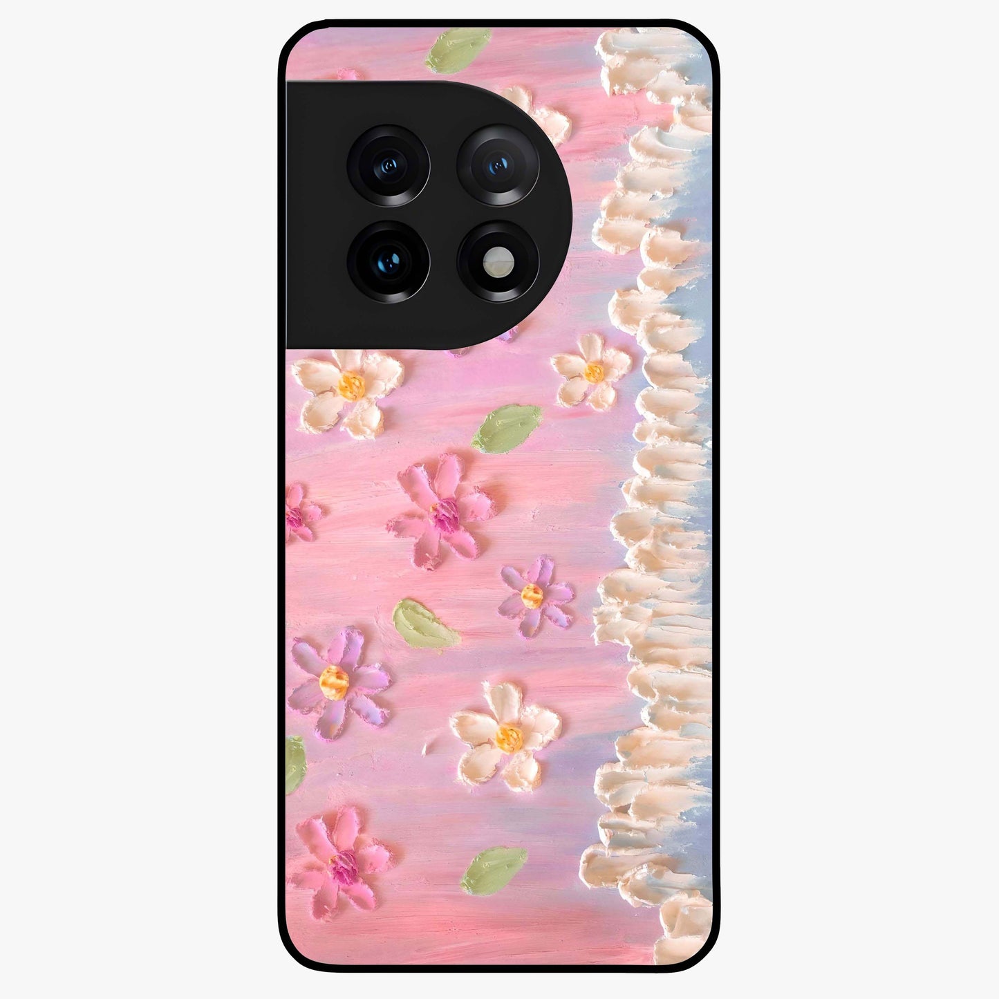 Dreamy Painted Garden Glass Case for 1+11 artistic front view featuring hand painted floral garden artwork