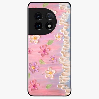 Dreamy Painted Garden Glass Case for 1+11 artistic front view featuring hand painted floral garden artwork