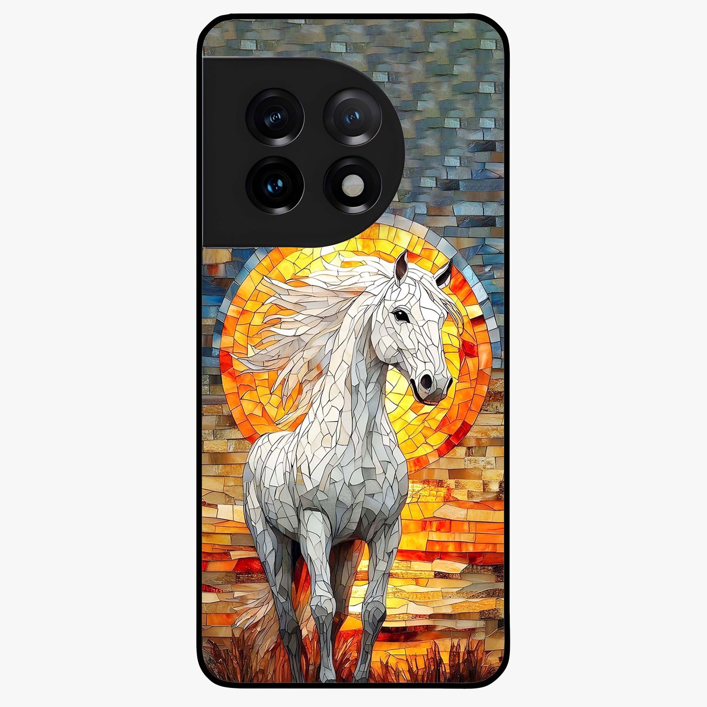 Elected Horse Glass Case for 1+11 bold front view featuring powerful horse illustration artwork